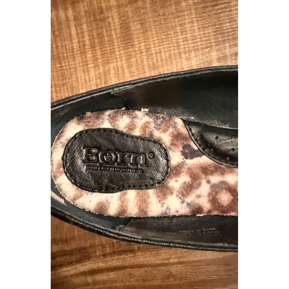 Born Lily Black Leather Ballet Flats Bow W32421 Sz 7 - Picture 7 of 8